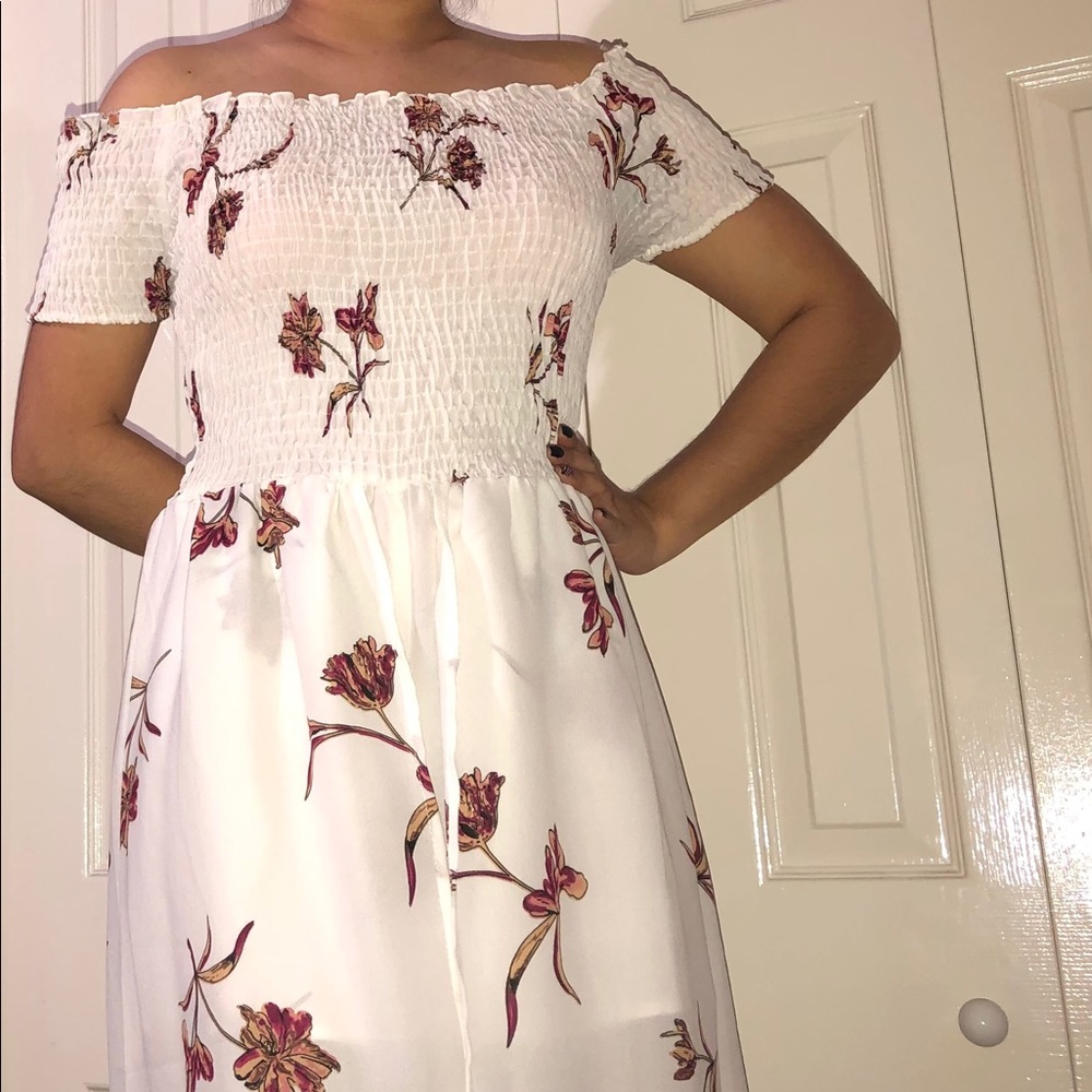 White floral over the shoulder romper dress